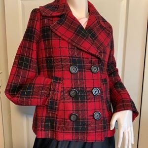Plaid double breasted jacket.